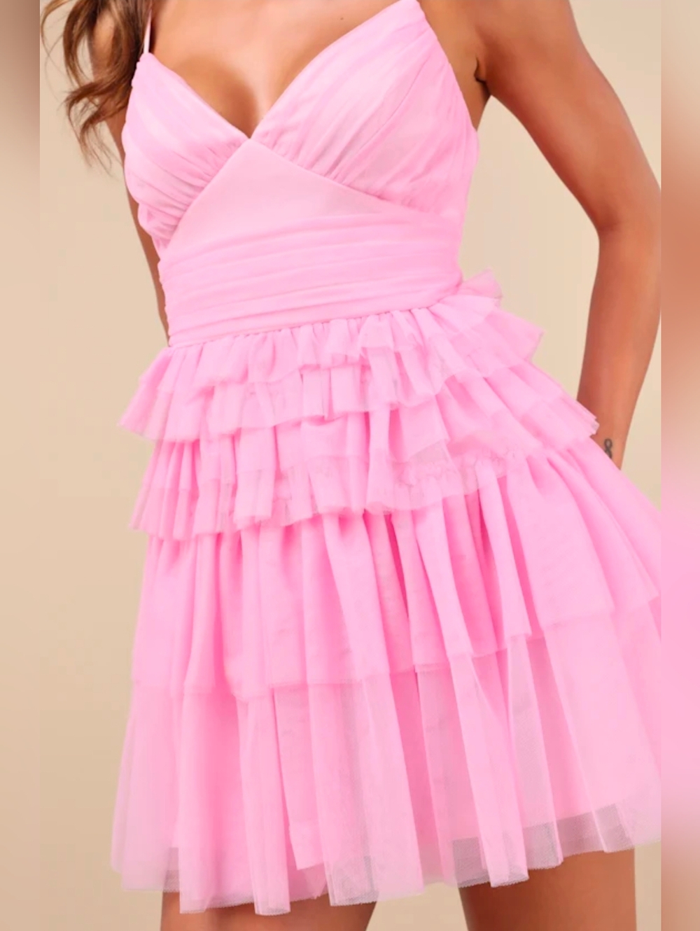 Luus Special Poise Pink Tulle Pleated Sleeveless Tiered Mini Dress, Size XXL - Picture 9 of 12